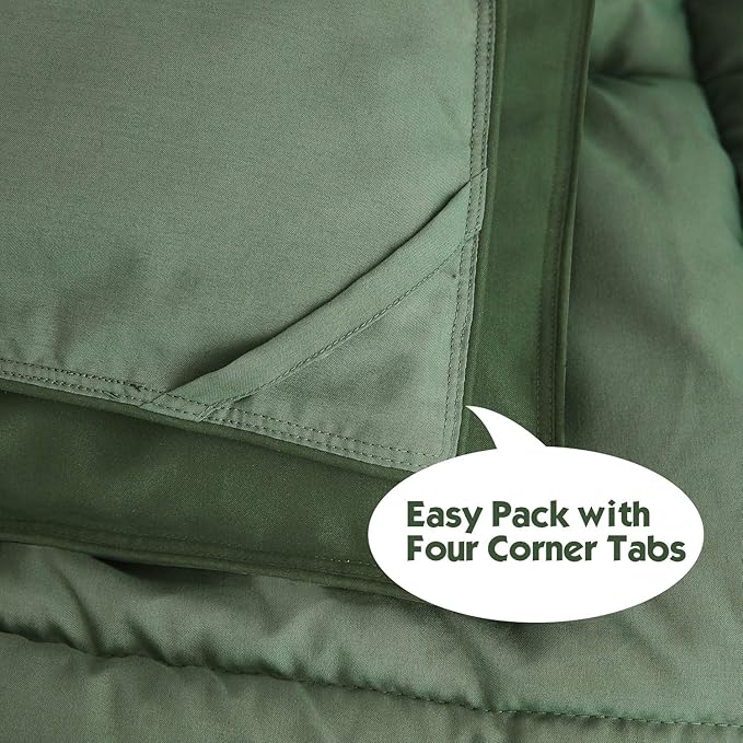 HIG 3pc Green Comforter Set Full SizeDuvet Insert, Reversible, All Season, Box Stitched, with Corner Tabs, Soft, Fluffy