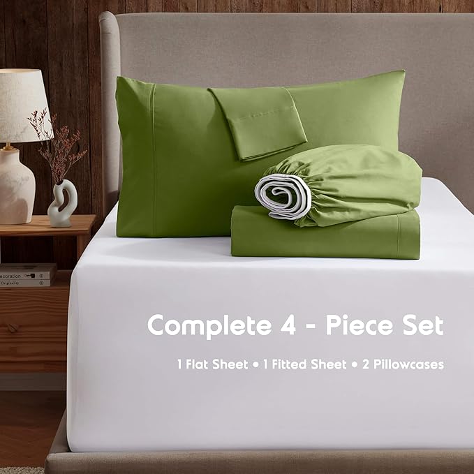 Nestl California King Sheet Set - 1800 Ultra-Soft Microfiber Cal King Bed Sheets - Double Brushed - Deep Pockets - Easy Fit - 4 Piece Set - Bed Sheets (California King, Calla Green)