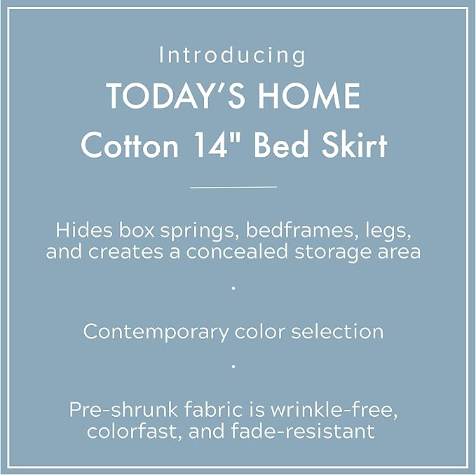 Today’s Home Classic Tailored Bed Skirt Dust Ruffle, Cotton Blend Design, 14" Drop Length, King, Black