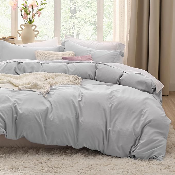 Bedsure Light Grey Oversized King Duvet Cover - 3 Pieces Prewashed Cotton-Like Polyester Extra Soft Bedding Set, Includes 1 Duvet Cover 120x98 Inches with Zipper Closure & 2 Pillow Shams, No Comforter