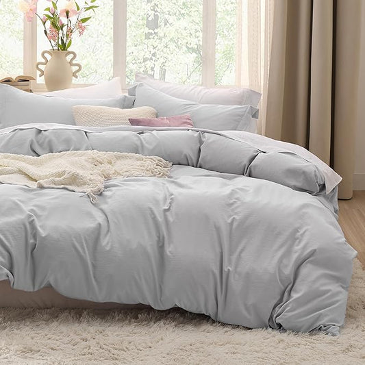 Bedsure Light Grey Oversized King Duvet Cover - 3 Pieces Prewashed Cotton-Like Polyester Extra Soft Bedding Set, Includes 1 Duvet Cover 120x98 Inches with Zipper Closure & 2 Pillow Shams, No Comforter