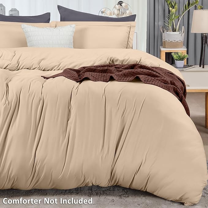 Utopia Bedding Duvet Cover Queen Size - 3 Piece with Zipper Closure - 1 Comforter Cover 90X90 Inches & 2 Pillow Shams 20X26 Inches (Beige) Comforter Not Included