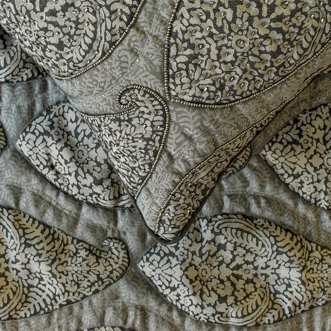 The HomeCentric King/Queen/Twin Grey Decorative Twin 53"x18" Bed Runner Without Pillow Cover, Paisley & Beaded Bed Scarf on Jacquard Fabric - Paisley History