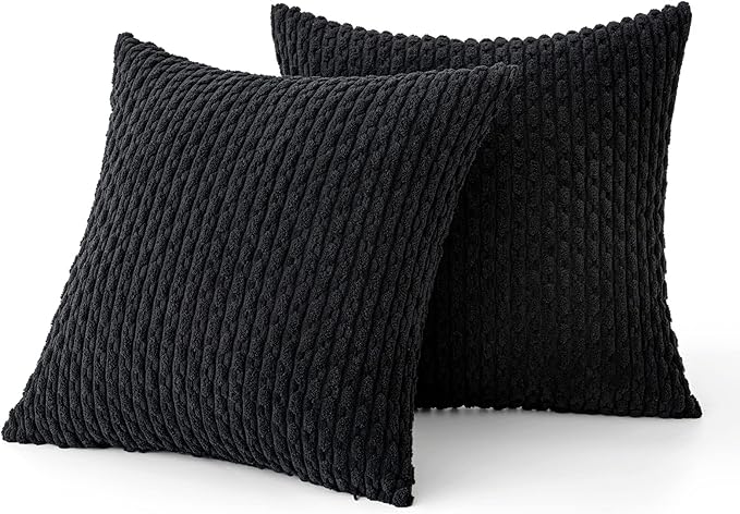 MIULEE Pack of 2 Decorative Throw Pillow Covers 16x16 Inch Soft Boho Striped Textured Corduroy Pillow Covers Modern Farmhouse Home Decor for Couch Bed Sofa Living Room Black