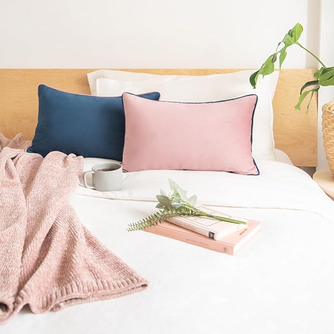 MONDAY MOOSE Decorative Throw Pillow Covers Cushion Cases, Set of 2 Soft Velvet Modern Double-Sided Designs, Mix and Match for Home Decor, Pillow Inserts Not Included (12x20 inch, Pink/Blue)