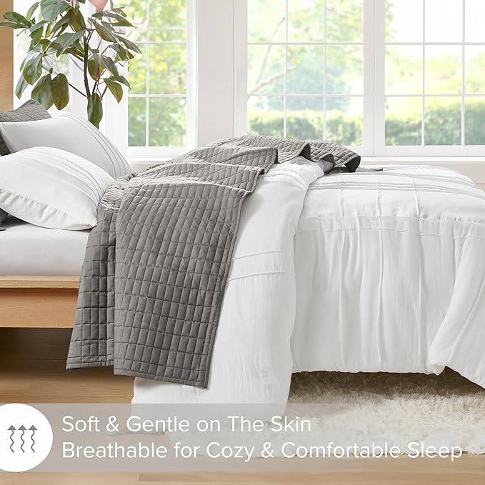 Comfort Spaces White Full Size Duvet Cover Set - 3-pc Pintuck Pleated Duvet Cover, All Season Lightweight, Extra Softness Pre-Washed Microfiber Full Bed Cover Shams, Full