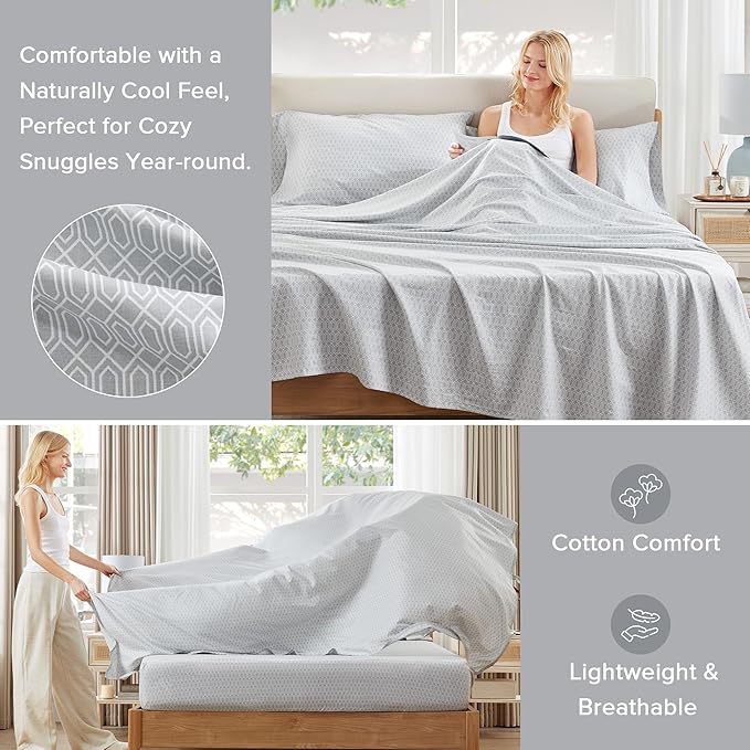 Comfort Spaces 100% Cotton Sheet Set Breathable, Lightweight, Soft with 14" Elastic Pocket Fits up to 16" Mattress, All Season Cozy Bedding, Matching Pillow Case, Cal King Diamond Taupe 4 Piece