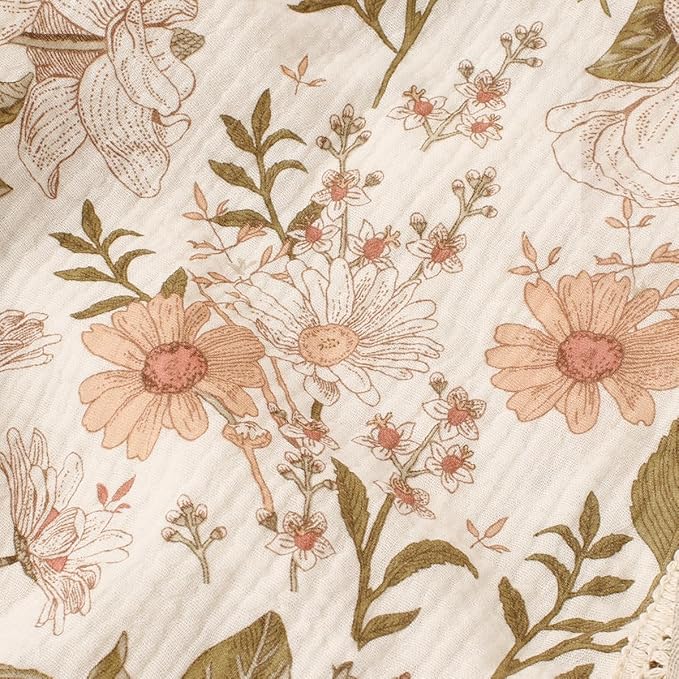 Little Jump 2 Layers Muslin Cotton Baby Blankets - Vintage Floral Toddler Quilt Crib Blanket - Gender Neutral Crib Blanket for Baby Boys and Girls 47"x 47" (Vintage Blossom)