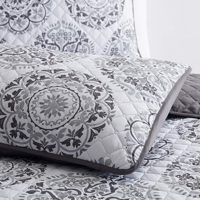 Mellanni Twin Bedspread Coverlet Set - Bedding Cover with Sham - Ultrasonic Quilting Technology - 2 Piece Oversized Quilt Set - Bedspreads & Coverlets (Twin, Rosette Gray)