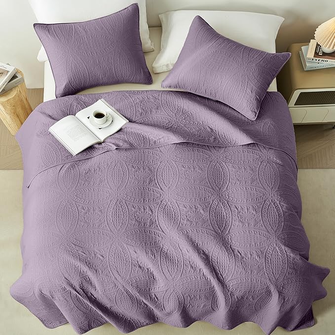 akkialla Grayish Purple Twin Quilt Set, Ultrasonic Lightweight Bedspread Coverlet for Modern Minimalist Bedroom, Soft Microfiber Coin Pattern Bedding, 2-Piece (1 Quilt, 1 Pillow Sham) | Breathable fabric