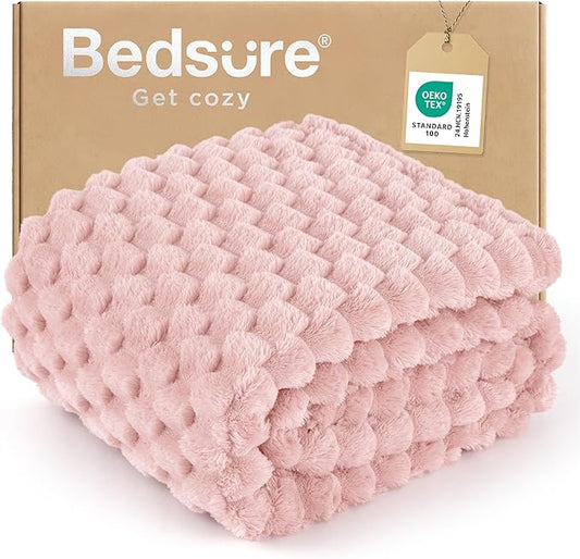 Bedsure Large Throw Blanket for Couch - 350GSM Fluffy Plush Bubble Blanket for Bed Home Room Decor, GentleSoft Cute Fleece Soft Cozy Gifts for Women Girls, Pink, 50x70 Inches