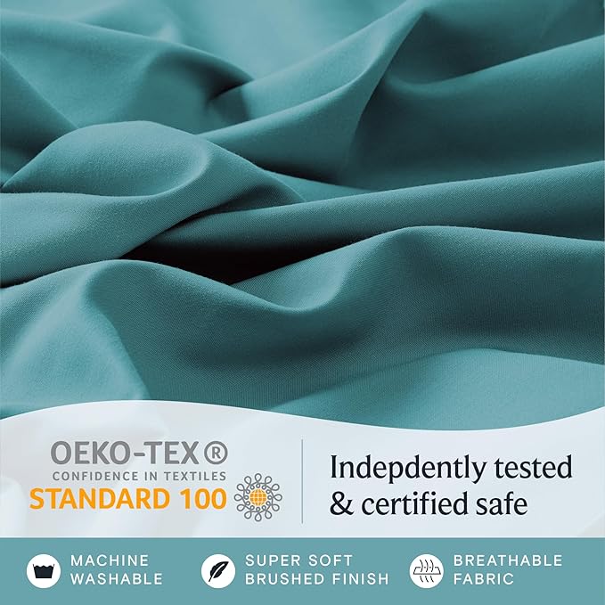 LuxClub 4 PC Queen Sheet Set, Breathable Luxury Bed Sheets, Deep Pockets 18" Wrinkle Free Cooling Sheets Machine Washable Hotel Bedding Silky Soft - Teal Queen