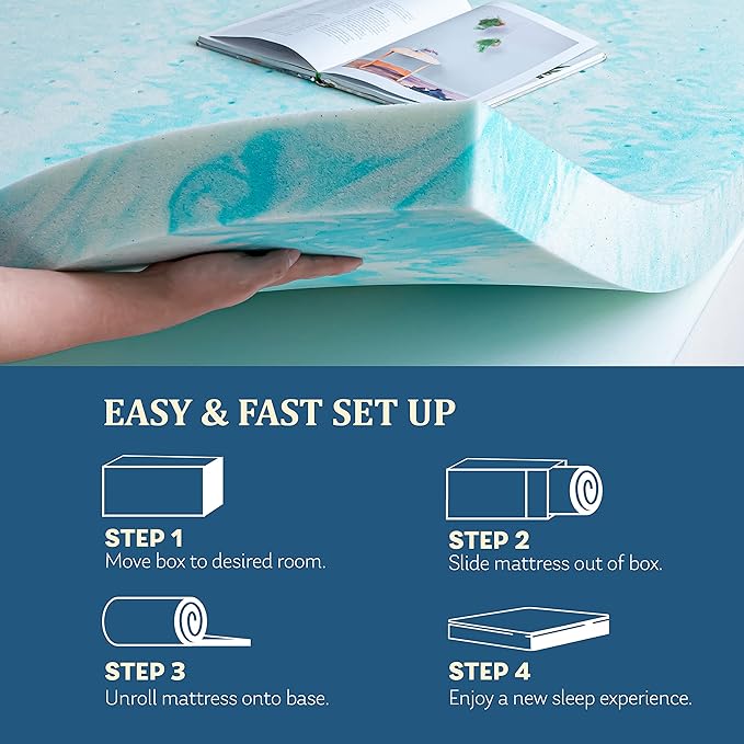 EGO Topper 3 Inch Queen Memory Foam Mattress Topper, Gel Foam Mattress Topper for Pressure Relief, Ventilated Design Bed Topper in a Box, CertiPUR-US Certified, 60"×80", Medium