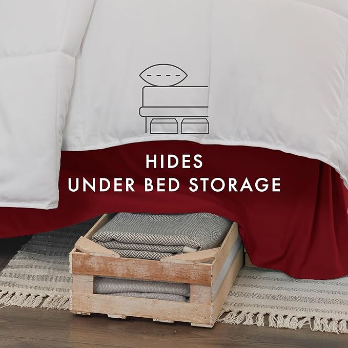 Linen Market Bed Skirt - Ultra Soft Microfiber - Easy Fit with 14 Inch Tailored Drop - Hotel Quality, Shrinkage & Fade Resistant - Bed Cover - Full Size Bed Skirts - Bedroom Décor - (Full, Burgundy)