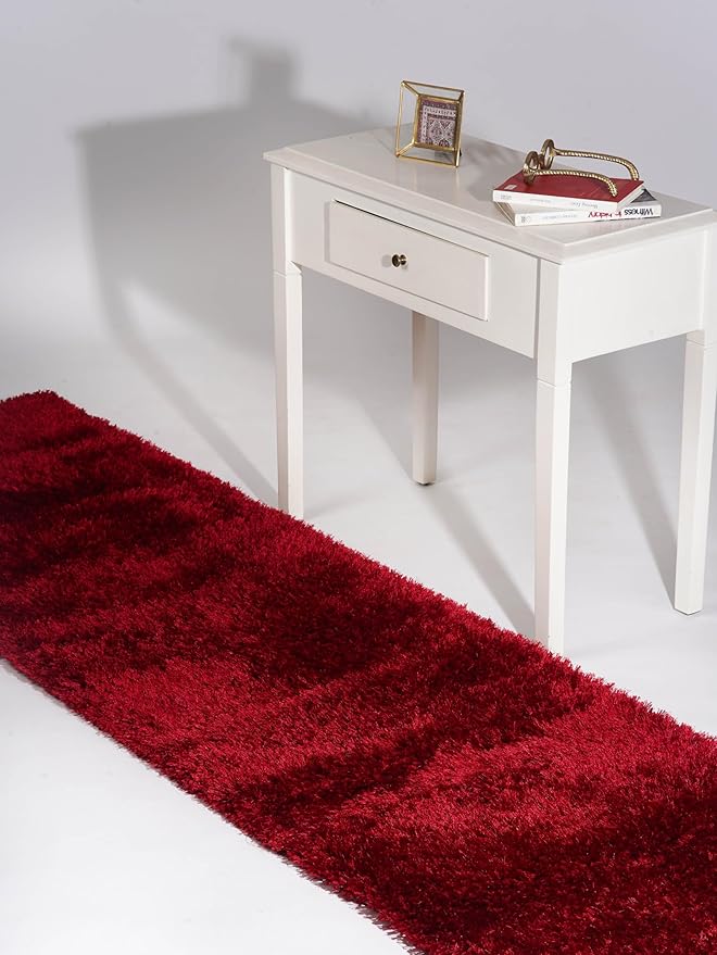 Hand Tufted SHAG Polyester ECO-Friendly Area Rugs - 2'6"x8', Runner, Red, Solid Plain Design, High Pile Thick Handmade Anti Skid Area Rugs for Living Room, Bed Room K00111