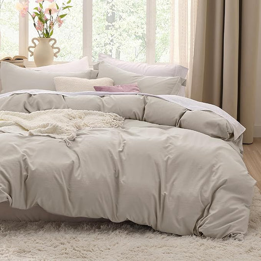 Bedsure California King Duvet Cover Only - Prewashed Cotton-Like Polyester Extra Soft All Season Bedding, Includes 1 Cal King Duvet Cover 104x98 Inches with Zipper Closure, Linen, No Comforter