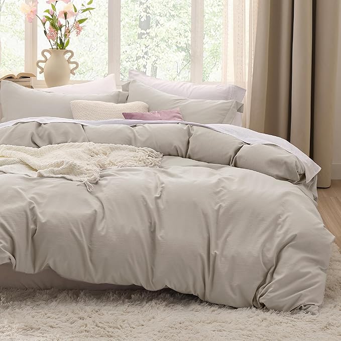 Bedsure Duvet Cover Full Size Only - Prewashed Cotton-Like Polyester Extra Soft All Season Bedding, Includes 1 Duvet Cover 80x90 Inches with Zipper Closure, Linen, Comforter Not Included