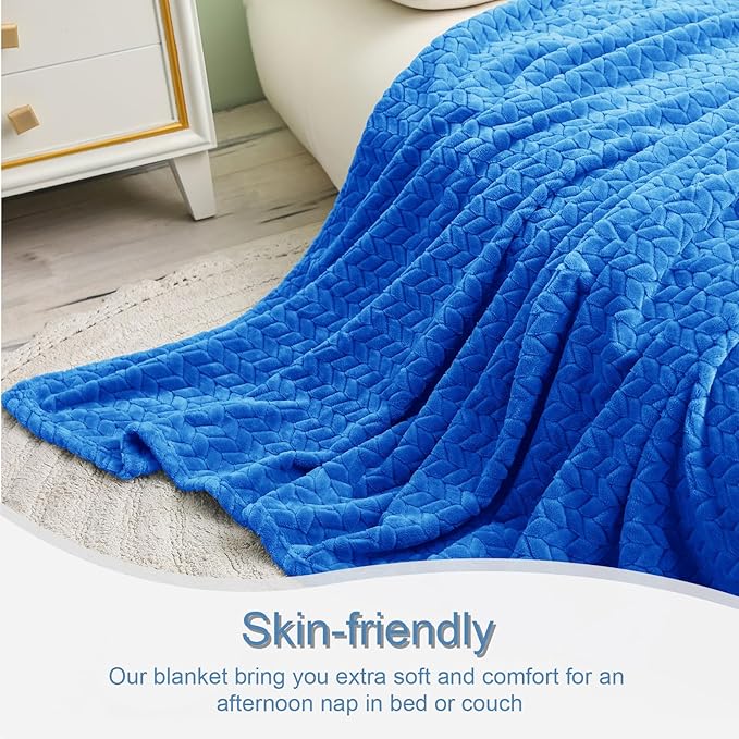 Exclusivo Mezcla Fleece King Size Blanket for Bed, 90x104 Inches Soft Cozy Jacquard Flannel Blankets, Lightweight Fuzzy Plush Warm for Women, Cobalt Blue