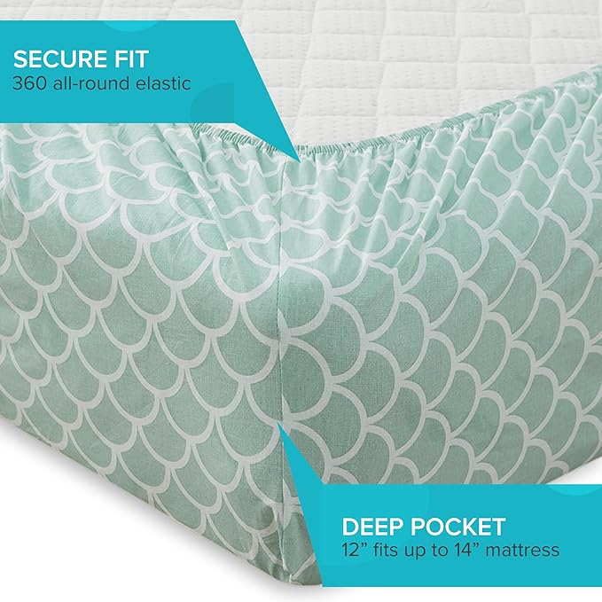 Comfort Spaces 100% Cotton Sheet Set Breathable, Lightweight, Soft with 12" Elastic Pocket Fits up to 14" Mattress, All Season Cozy Bedding, Matching Pillow Case, Twin Scales 3 Piece