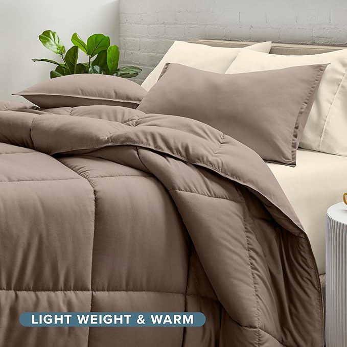 Bare Home Bed-in-A-Bag 5 Piece Comforter & Sheet Set - Twin - Goose Down Alternative - Ultra-Soft 1800 Premium Bed Set (Twin, Taupe/Sand)