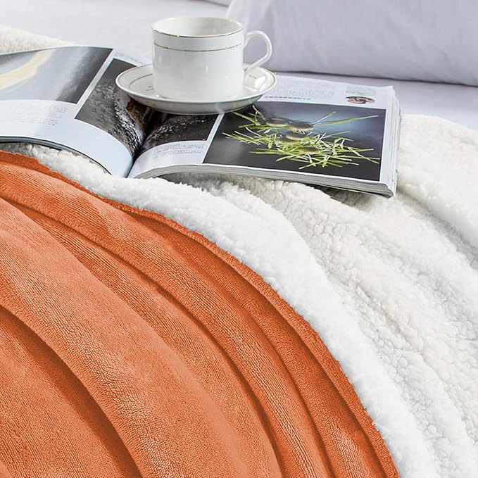 MOONLIGHT20015 Rust Sherpa Fleece Throw Blanket for Bed - Wholesale Bulk Pack of 16 Sherpa Blankets - Soft Fluffy Throw Blankets for Hotels, Guest Bedroom, 50x60 Inches