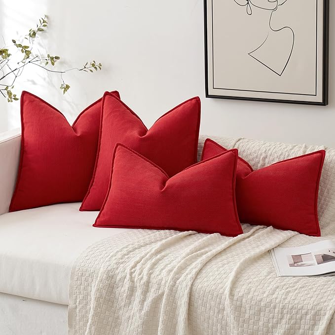 MIULEE Pack of 2 Red Decorative Pillow Covers 20x20 Inch Soft Chenille Luxurious Couch Throw Pillows Farmhouse Cushion Covers with Elegant Design for Sofa Bedroom Living Room Home Decor