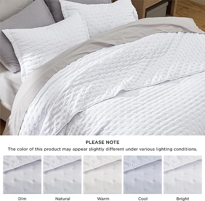Bedsure King Quilt - Bright White Bedspread King Size & Lightweight Comforter, Modern Coverlet with Clover Pattern, Ultra Soft All-Season Bedding, 106 x 96 Inches