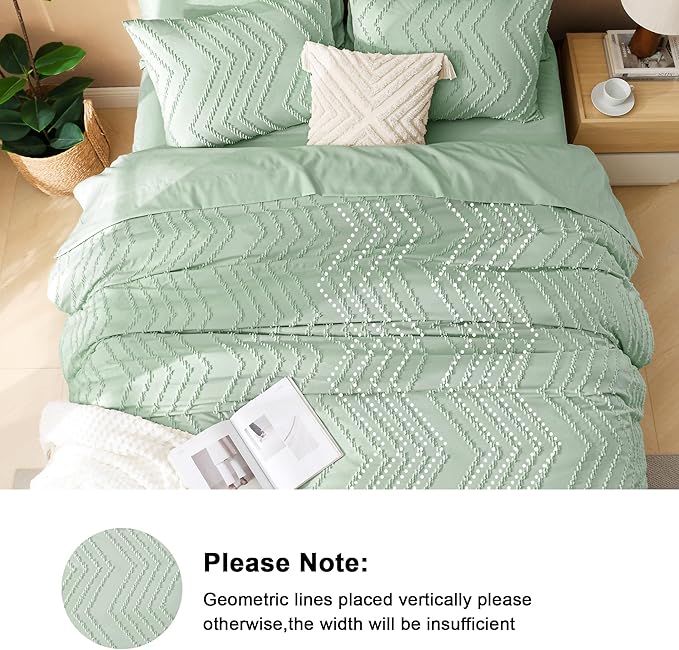 Litanika Super King Plus Size Comforter Set with Sheets Sage Green - 7 Pieces Bed in a Bag Oversized King Boho Tufted Complete Bedding Sets with Comforter, Sheets, Pillowcases & Shams
