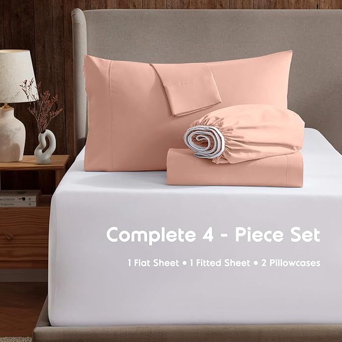 Nestl California King Sheet Set - 1800 Ultra-Soft Microfiber Cal King Bed Sheets - Double Brushed - Deep Pockets - Easy Fit - 4 Piece Set - Bed Sheets (California King, Peach)