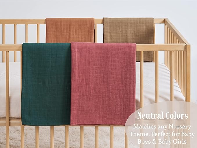 Meracorallo Muslin Swaddle Blanket, 4 Pack Neutral Swaddle Blankets, Silky Soft Receiving Blanket, Soild Color Swaddle Wrap for Baby Boys and Girls, 47 x 47 inches