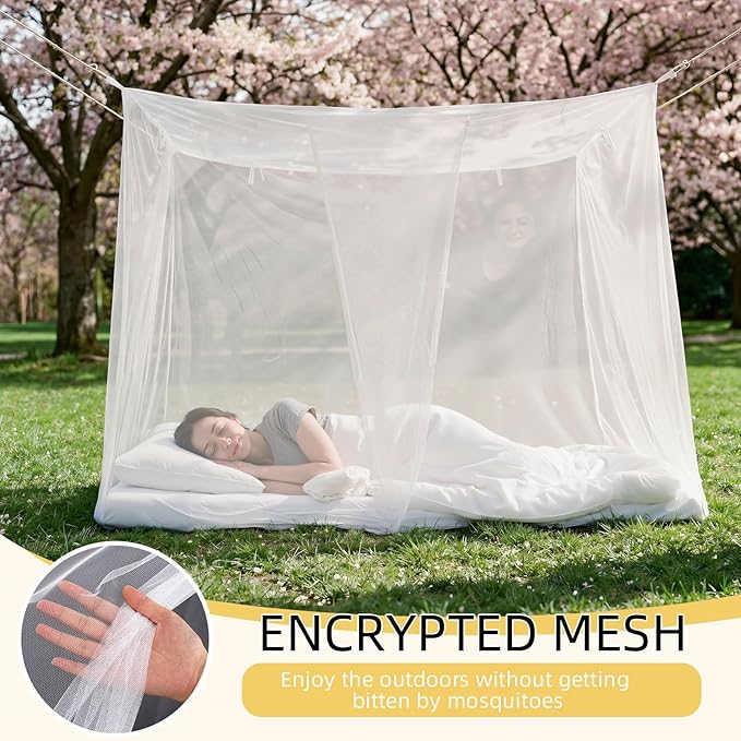 Frienda Bed Mosquito Net Mosquiteros Cameros para Cuba Rectangular Canopy Drapes with Hook Nylon Rope for Single Twin Full Queen King Size Bed Camping Outdoor Travel(White,Queen)