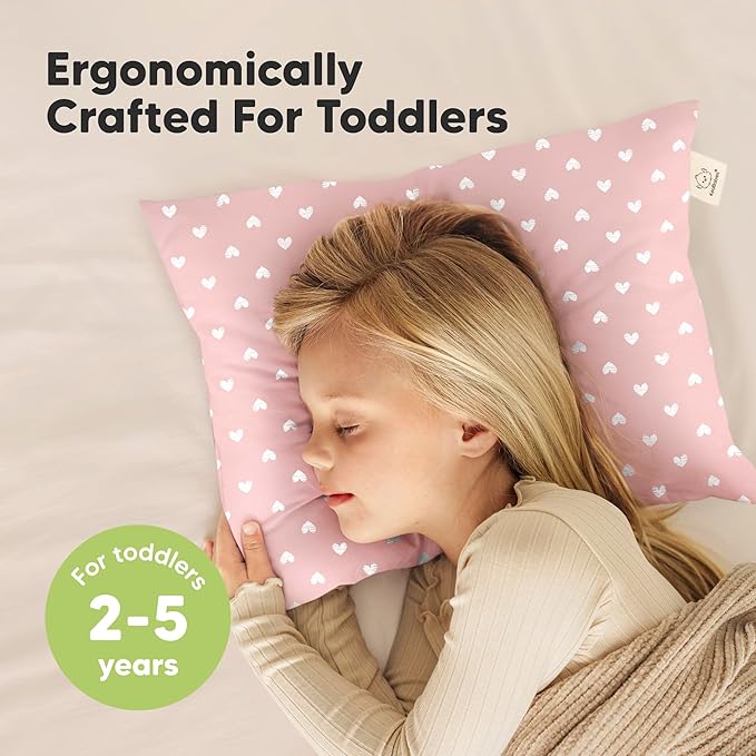 KeaBabies 2-Pack Toddler Pillows 2 Year Old to 5-13x18 Soft Organic Cotton Kids Pillow for Sleeping, Travel, School, Daycare, Nap, Toddler Bed, Machine Washable, Without Pillowcase (Hearts)