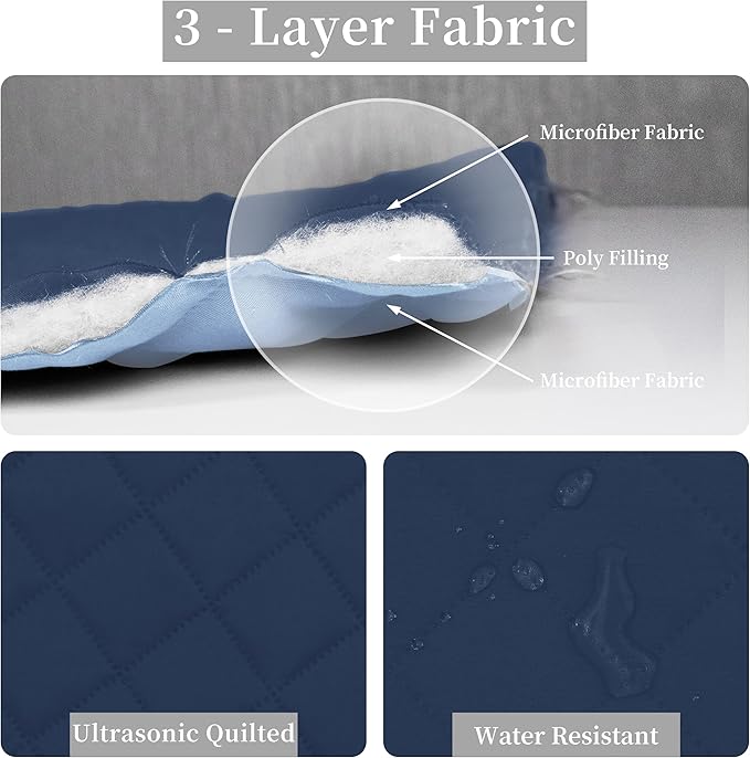 Easy-Going Twin Size Reversible Quilt Set with 1 Quilt and 1 Pillow Sham, Soft Bed Quilt Cover, Water Resistant Lightweight Microfiber Bedspread, Stain Resistant, Dark Blue/Light Blue