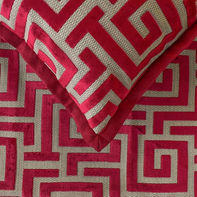 The HomeCentric King/Queen/Twin Red Designer Twin 53"x18" Bed Runner Without Pillow Cover, Maze Bed Scarf on Velvet Fabric - Path
