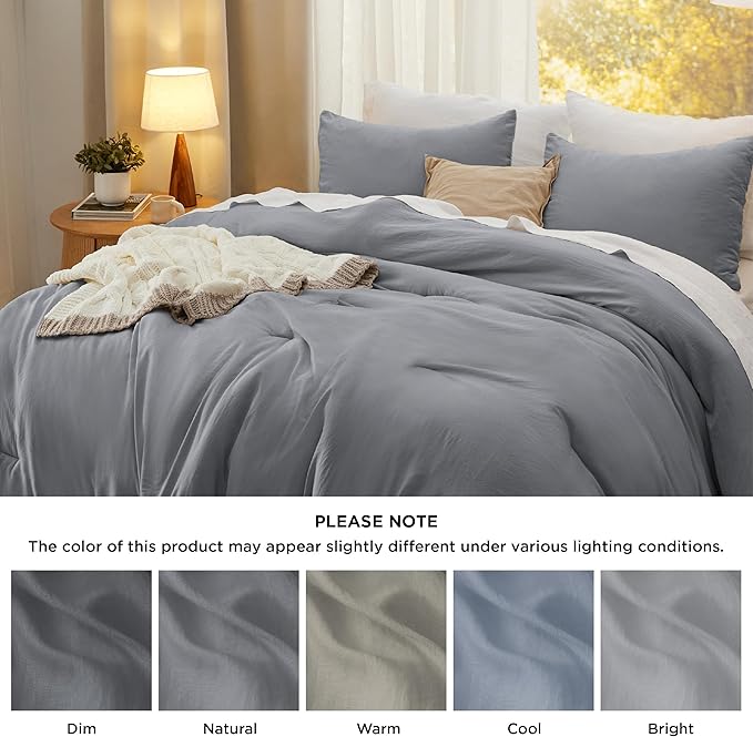 Bedsure King Comforter Set, Grey Soft Prewashed Bedding for All Seasons, 3 Pieces GentleSoft™ Bed Set, 1 Lightweight Comforter (104"x90") and 2 Pillowcases (20"x36")
