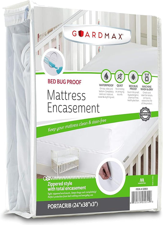 Guardmax Jersey Knitted Mini Crib Size Zippered Mattress Encasement - Waterproof & Bed Bug Proof Mattress Protector - Comfortable, Soft, and Noiseless Zippered Bedding - Dust Mite Proof (24 x 38 x 3)