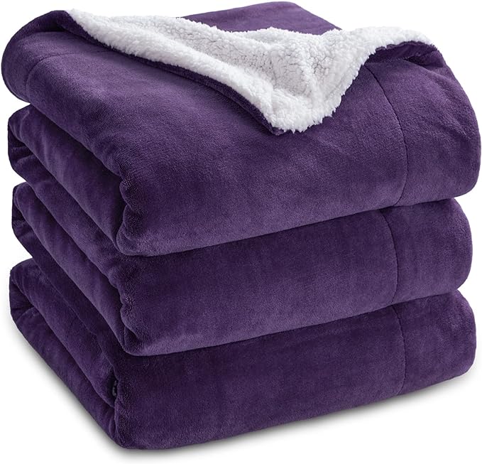 Bedsure GentleSoft Sherpa Fleece Blanket Queen Size for Bed, Non-Heated, Thick and Warm Throw Gifts for Women and Girls, Soft Fuzzy Plush Queen Christmas Blanket for Winter, Purple, 90x90 Inches