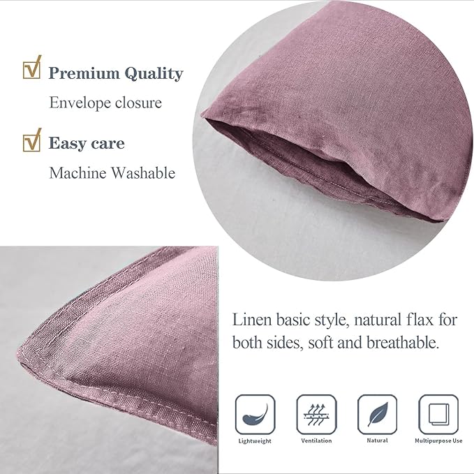 Simple&Opulence 100% Linen Lumbar Pillow Cover 12 x 20 Inches Set of 2 Rectangular Decorative Throw Cushion Cover for Couch Sofa Bed Living Room Office Soft Breathable Farmhouse - Purple