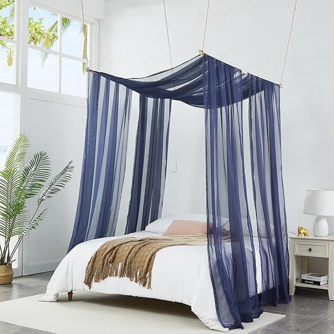 Warm Home Designs Navy Blue Bed Canopy Curtains in 55 x 144 Inch Size. Our Twin Canopy Bed Curtains Work Great as Kids Canopy, Bed Scarf, Bed Curtain or to Enhance Bed Decor. BC Navy 144"