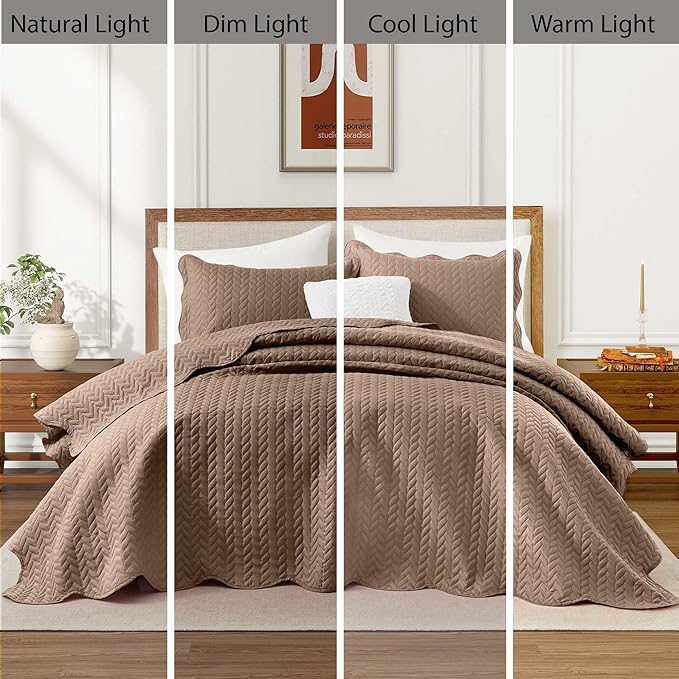 IR Imperial Rooms Twin Quilt Bedding Set Size (68” x 86”) + 1 Pillow Shams (20” x 26” + 2”) - 2 Pcs All Season Lightweight Reversible Microfiber Coverlet Embossed Quilt Bedspread (Beige)
