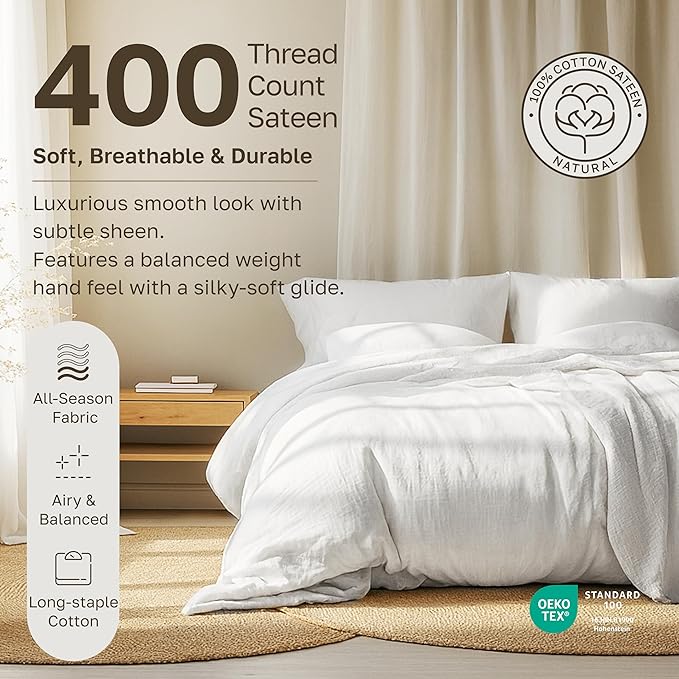 California Design Den Sateen Bed Sheets Full Size Set - 400 Thread Count, Natural 100% Cotton Sheets, Deep Pockets with All Around Elastic, Soft, Durable Bedding - Silver