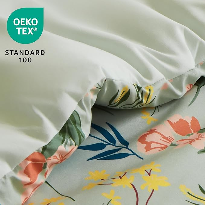 Joiedomi King Size Comforter Set Light Green, 3 Pieces Floral King Bedding Set with 1 Soft Reversible Flower Comforter and 2 Pillow Shams, Bed in a Bag for All Seasons