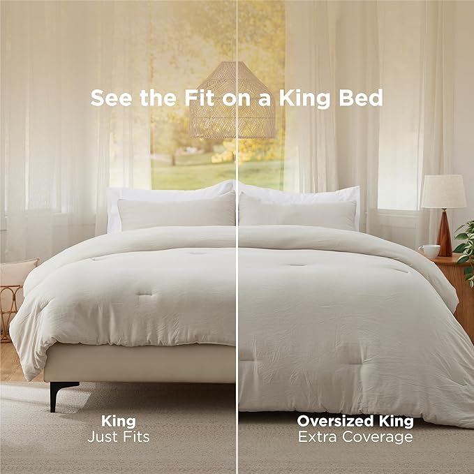 Bedsure Oversized Queen Comforter Set, Beige Soft Prewashed Bedding for All Seasons, 3 Pieces GentleSoft™ Bed Set, 1 Lightweight Comforter (98"x98") and 2 Pillowcases (20"x26")