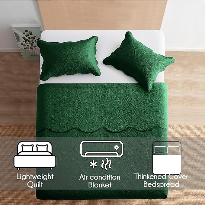 IR Imperial Rooms 8 Pack Quilt King Size Bedding (106" x 96") - Bulk Wholesale for Hotels, Guest Bedroom & Airbnbs - Lightweight Microfiber Reversible Floral Embossed Quilts Bedspreads (Emerald)