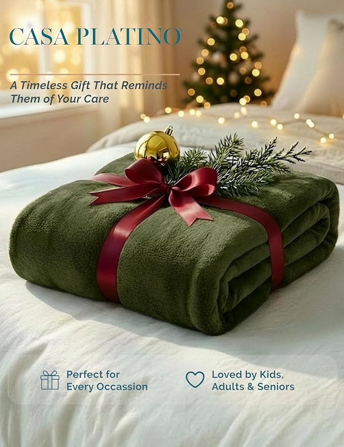 Casa Platino Fleece Blanket King Size – 300 GSM Olive Green Fleece Throw for Bed or Couch – Soft Cozy Warm Winter Blanket for Bed, Fuzzy Plush Elegant for Men & Women - 108x90 Inch