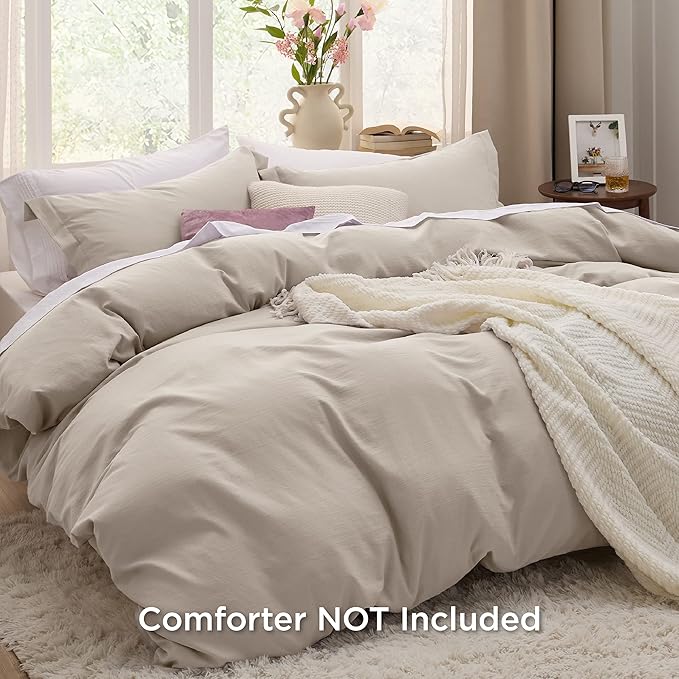 Bedsure Oversized King Duvet Cover - 3 Pieces Prewashed Cotton-Like Polyester Extra Soft Bedding Set, Includes 1 Duvet Cover 120x98 Inches with Zipper Closure & 2 Pillow Shams, Linen, No Comforter