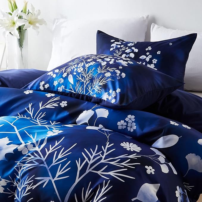 Cupocupa Duvet Cover Full Size Set Boho Floral Pattern Full Duvet Cover Set for Full Size Bed Vintage Soft Bedding Leaf Print Duvet Cover with Pillowcases