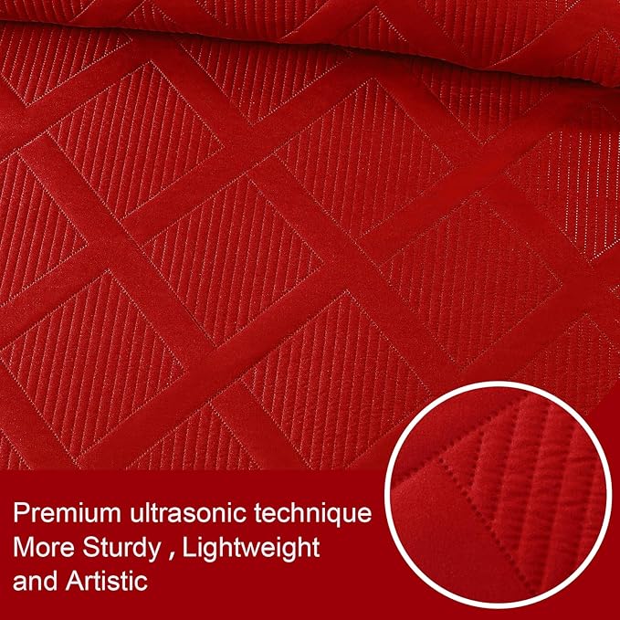 Exclusivo Mezcla Oversized King Quilt Set- Red Cal King Quilts Bedding Set with 2 Pillow Shams, Modern Bedspread with Striped Pattern, Soft Lightweight Bedspreads Coverlets for All Seasons