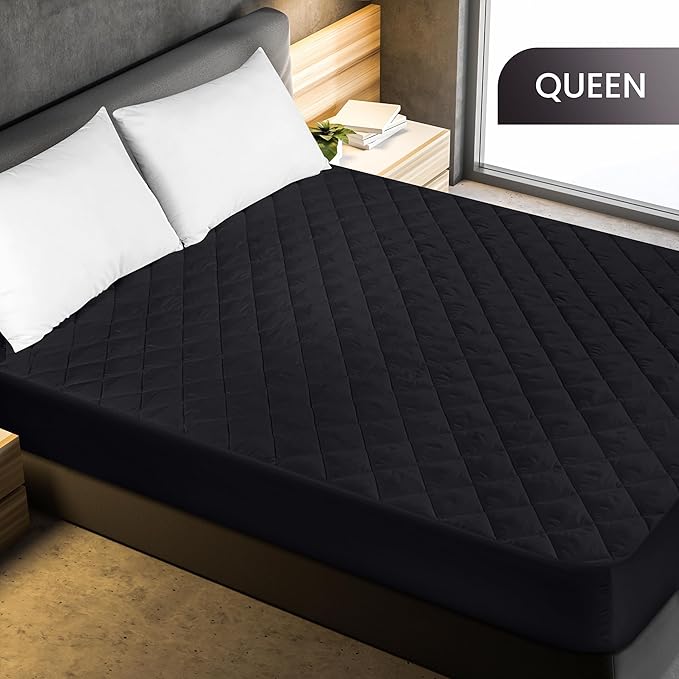 Utopia Bedding Quilted Fitted Mattress Pad, Queen Size, Elastic Fitted Mattress Topper Protector and Cover with Deep Pocket Stretches up to 16 Inches, Machine Washable (Black)
