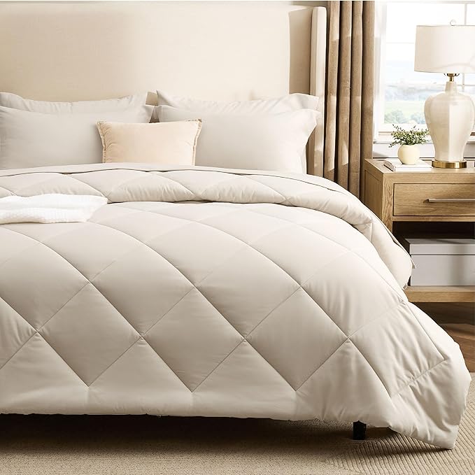 Bedsure 5 Pieces Twin Comforter Set Premium Series, Hotel Luxury Soft Bed in a Bag, Goose Down Alternative, Safe for Sensitive Skin Bedding Comforter All Season Medium Warmth, Beige Twin Size